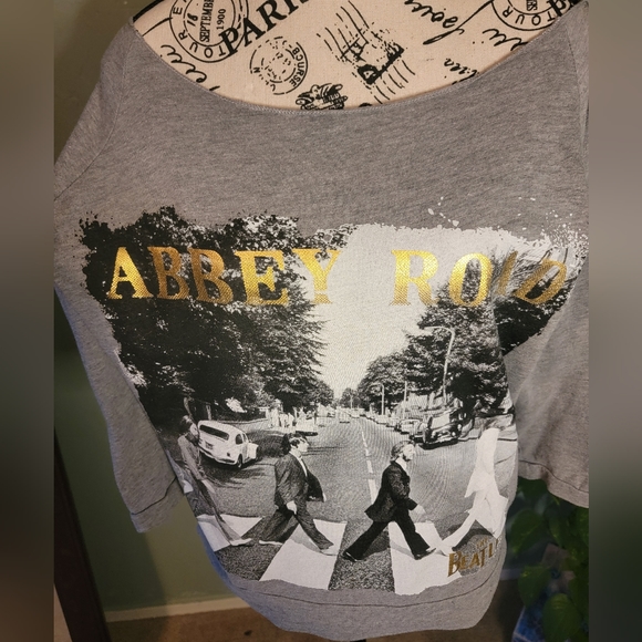 Grey Beatles Abbey Road wide neck tshirt 3/4 sleeve - Picture 3 of 6